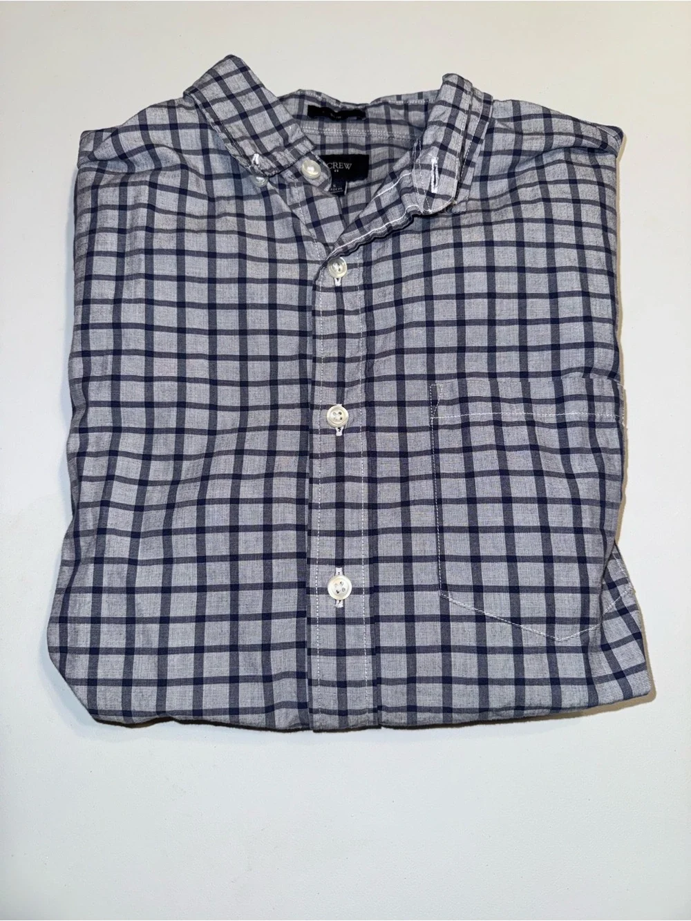 J. Crew Men’s Navy and Blue Checked LS Button-Down Shirt Size Small Cotton